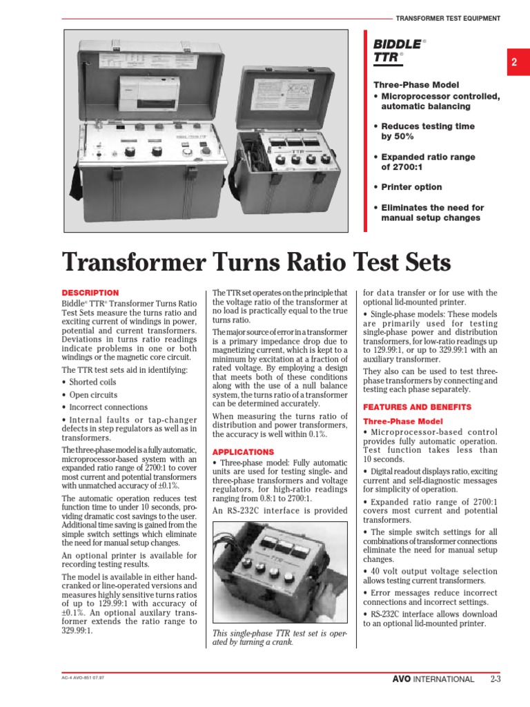 Biddle 550005 Datasheet | Download Free PDF | Transformer | Calibration