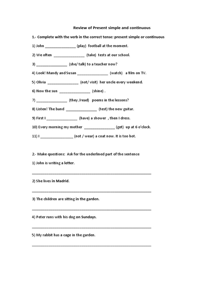 Present Simple and Continuous Exercises | PDF
