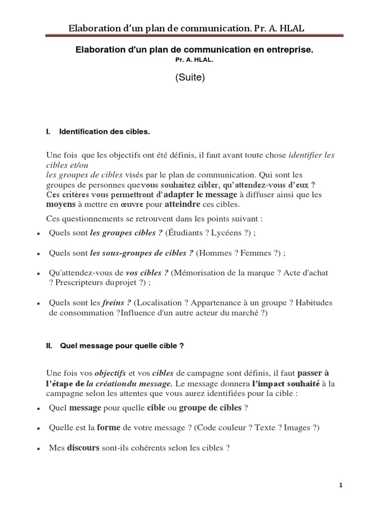 Élaboration d'un plan de communication | PDF | la communication | Business