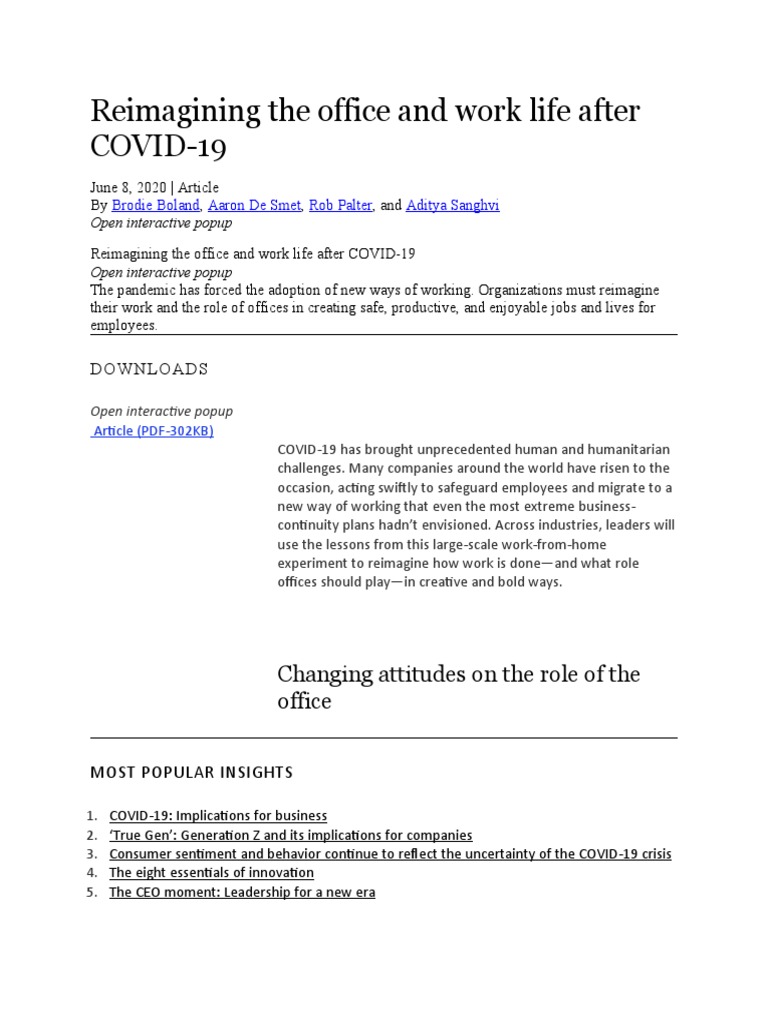 Reimagining The Office and Work Life After COVID-19 | PDF | Cost Of ...