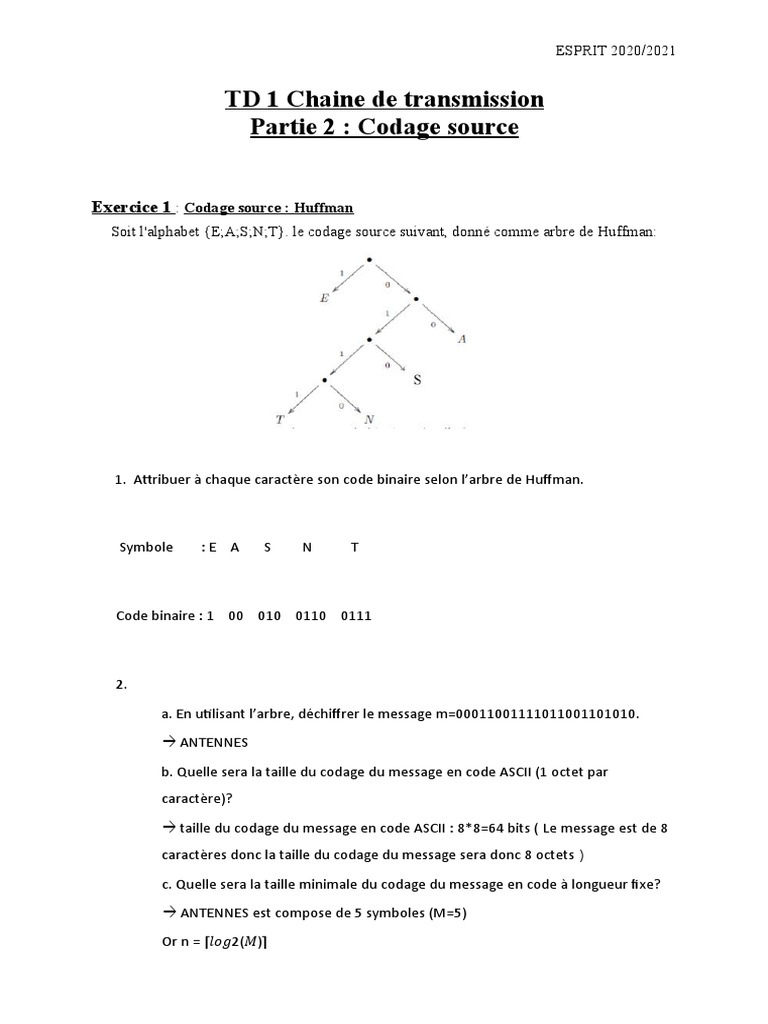 TD1 - RC - Codagesource | PDF | Compression de données | Ingénierie des ...