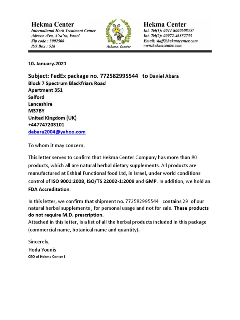 Customs Decleration PDF Dietary Supplements Food And Drink