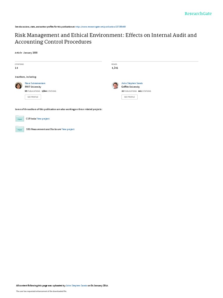 Risk Management and Ethical Environment Effects On | PDF | Internal ...