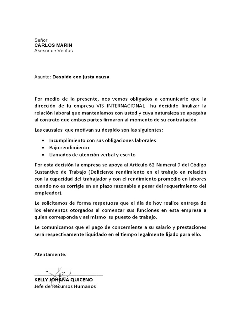 Carta de Terminacion Laboral PDF
