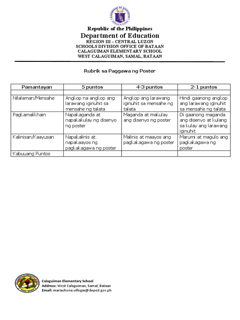 Rubric S Pdf
