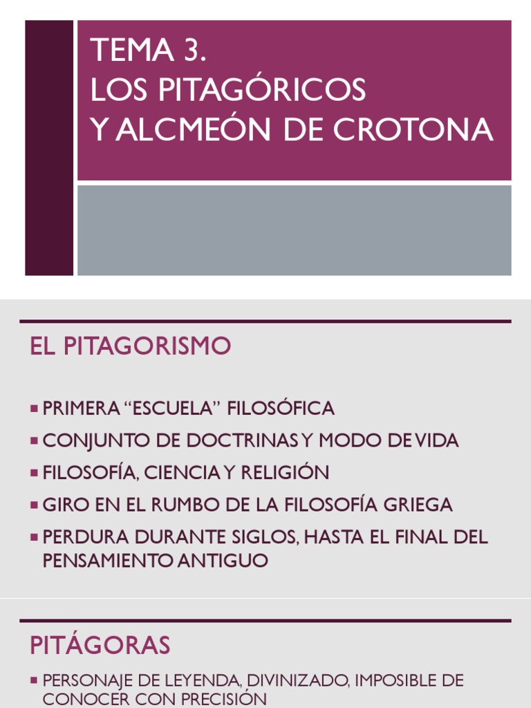 Tema 3. Los Pitagóricos | PDF | Pitágoras | Filosofía griega antigua