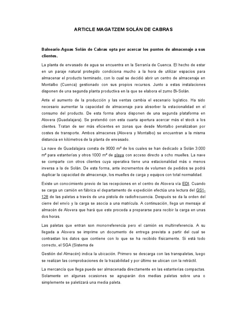 Logística y Almacenaje de Solán de Cabras | PDF