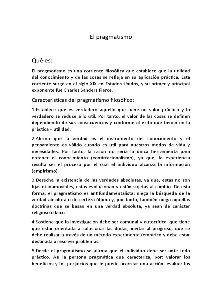 Características del Pragmatismo Filosófico | PDF | Pragmatismo | Verdad