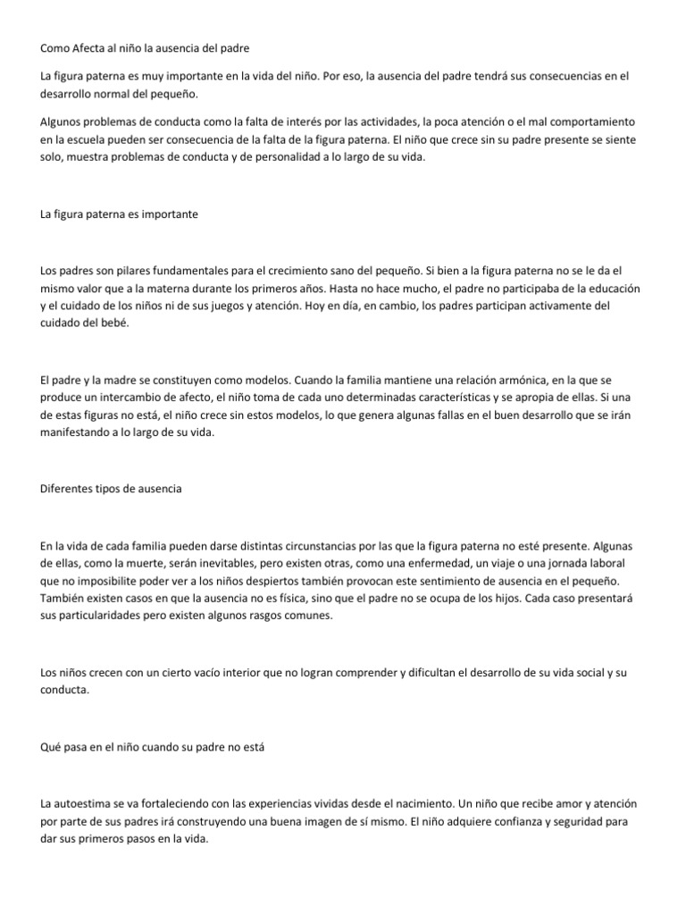 Consecuencias de la ausencia paternal | PDF | Relaciones personales ...