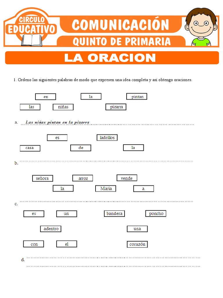 La Oracion y Su Estructura para Quinto de Primaria | PDF