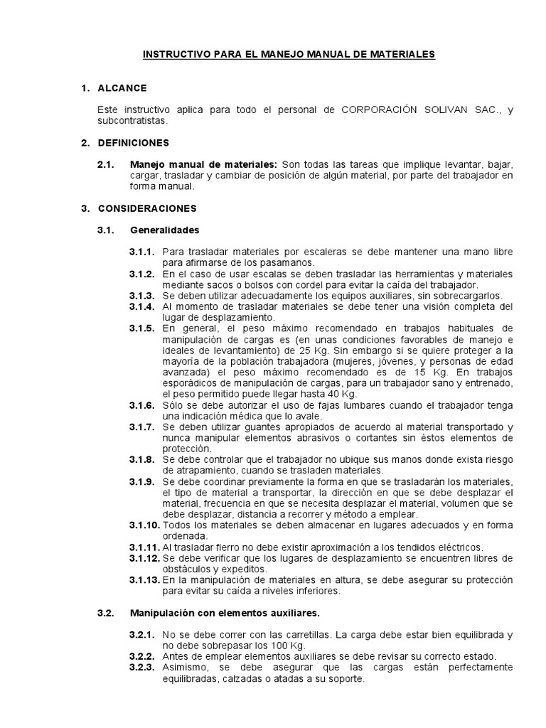 Instructivo para El Manejo Manual de Materiales | PDF