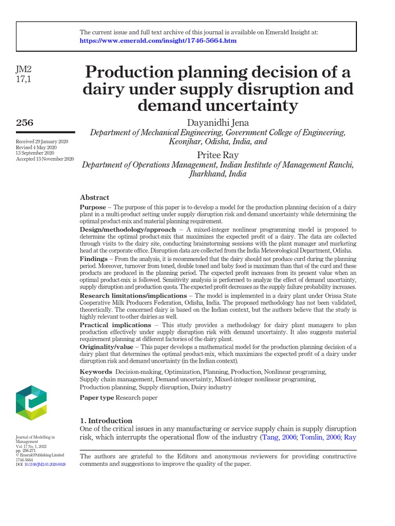 Production Planning | PDF | Milk | Dairy