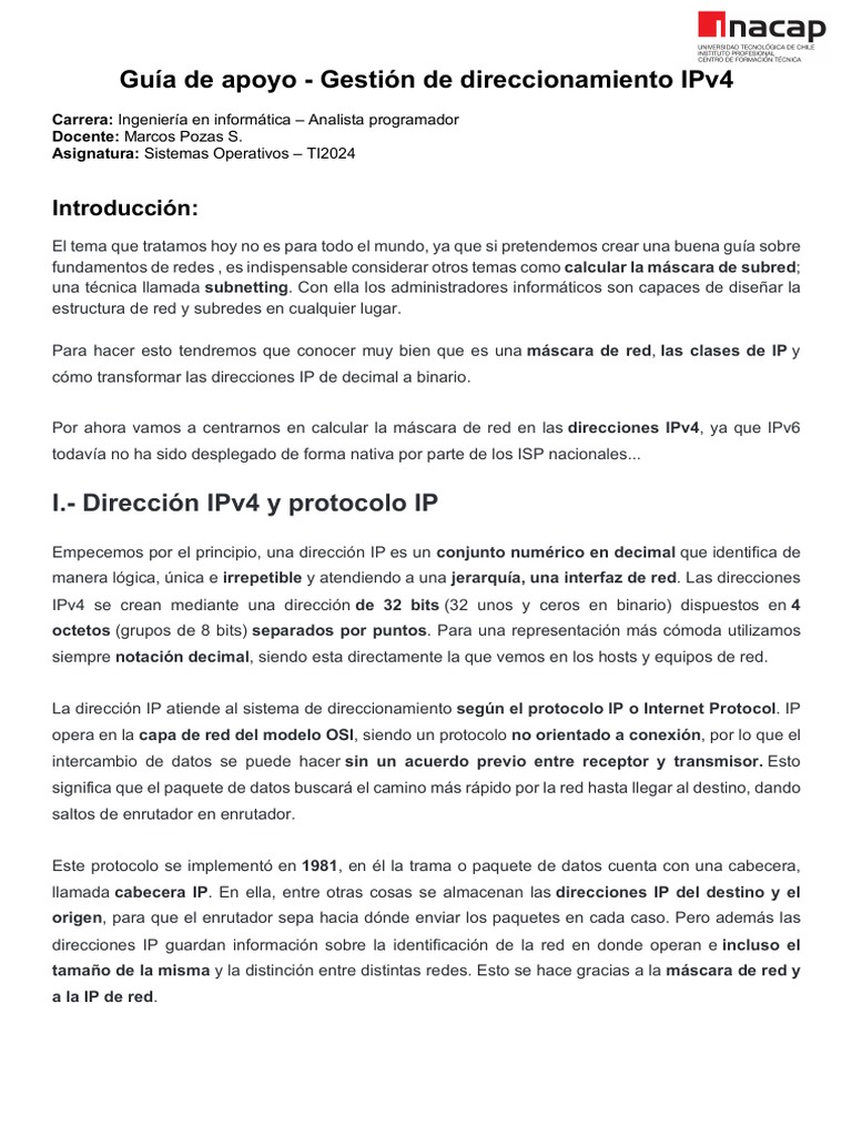 Guia Ipv4 Ti2024 PDF Dirección IP Protocolos de