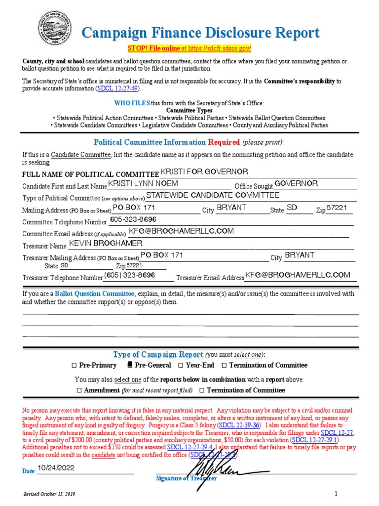 Kristi For Governor Pre-General | PDF | Political Action Committee | Forgery