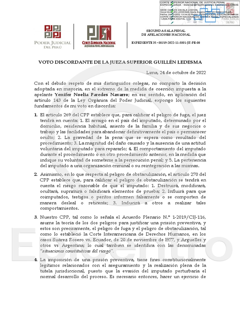 Razones para no revocar la prisión de Yenifer