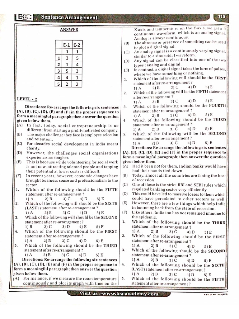 Sentence Arrangement PDF