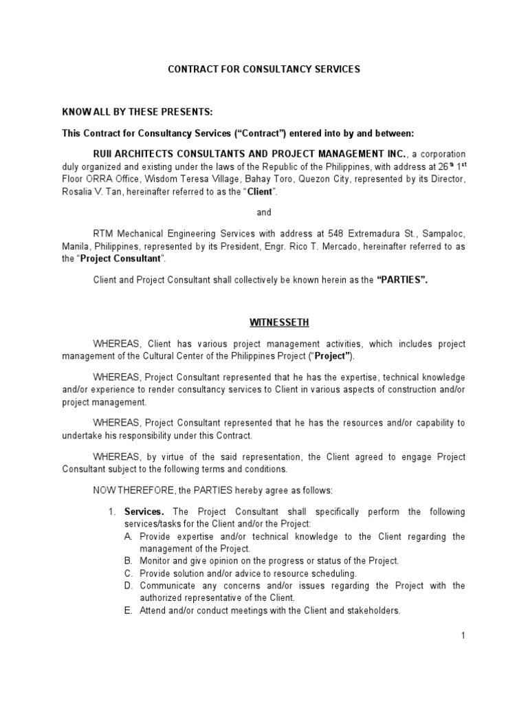 RTM Mechanical Engineering Consultancy Contract | PDF | Consultant ...
