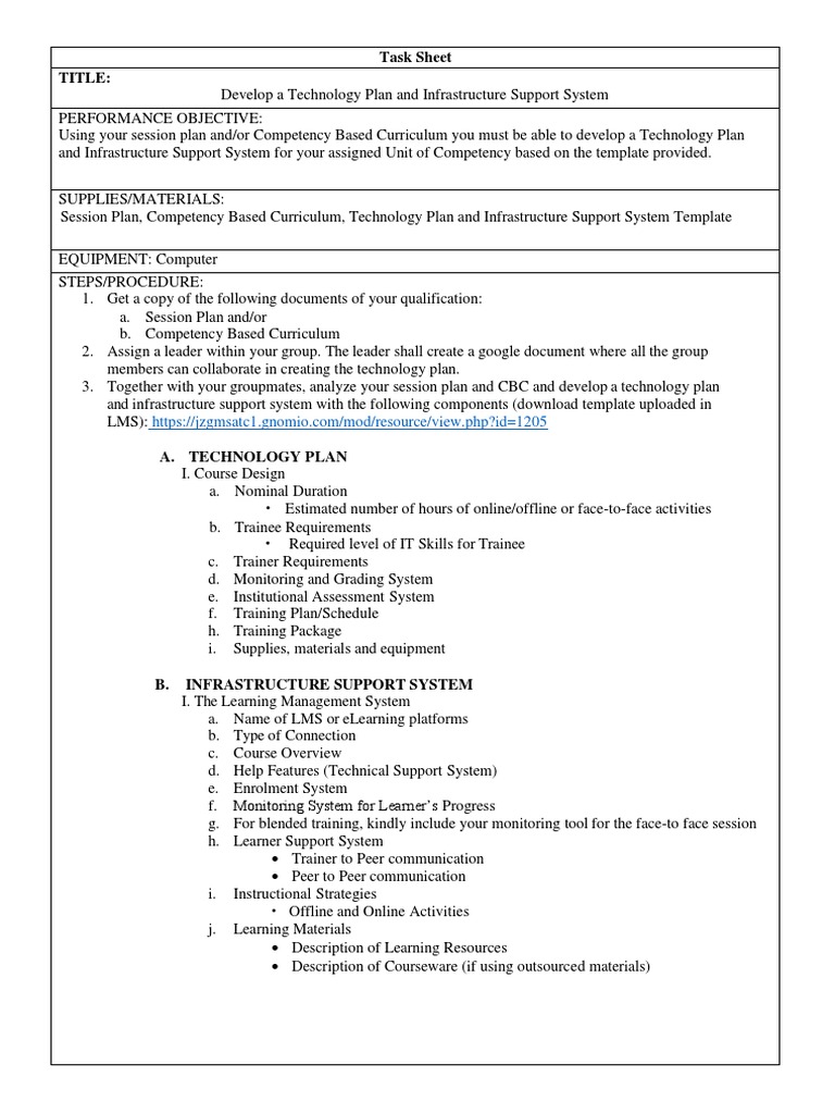 TASK SHEET Technology Plan PDF Educational Technology