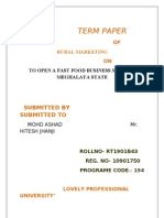 Term Paper of Rural Marketing To Start A Fast Food Maggi Business in Meghalaya State