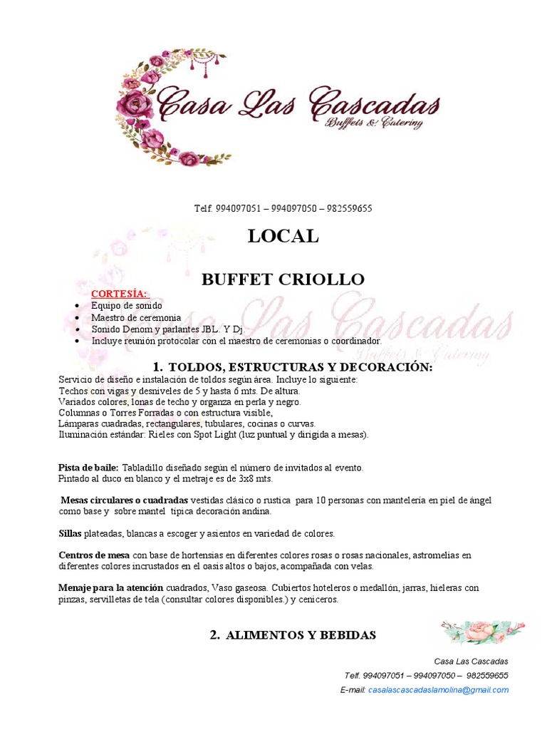 Buffet Criollo para Eventos en Lima | PDF | Ingredientes de comida ...