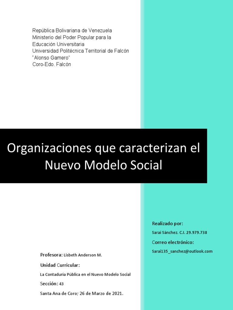 Trabajo Escrito Organizaciones Que Caracterizan El Nuevo Modelo Social