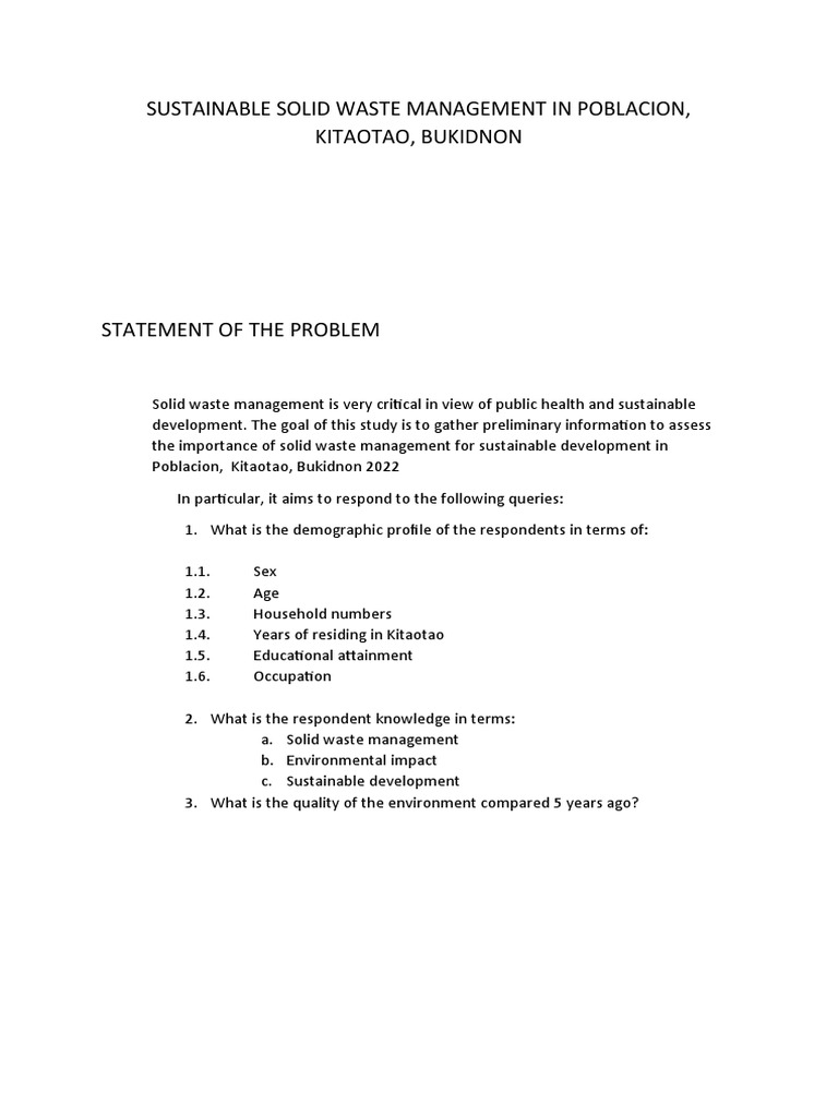 Sustainable Solid Waste Management In Poblacion J Kitaotao J Bukidnon