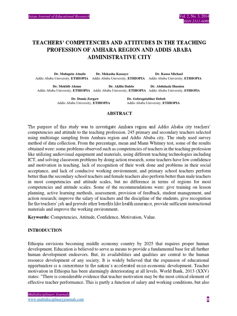 Teacher Competencies in Ethiopia's Education | PDF | Teachers ...