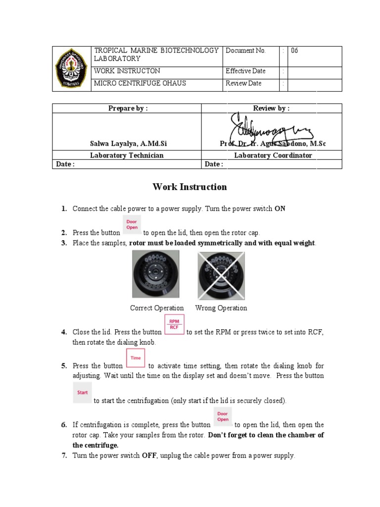 SOP Micro Centrifuge OHAUS PDF