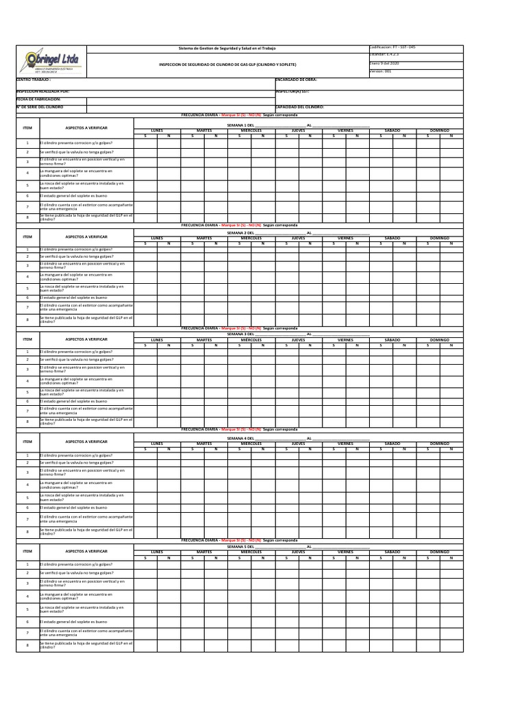 Inspección Seguridad Cilindro GLP | PDF | Equipo | Bienes manufacturados