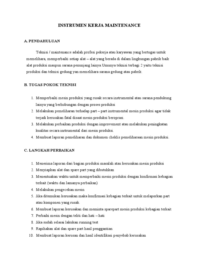 Instrumen Kerja Maintenance | PDF