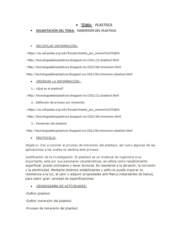 10 Pasos Plastisol | PDF | Física Aplicada e Interdisciplinaria ...