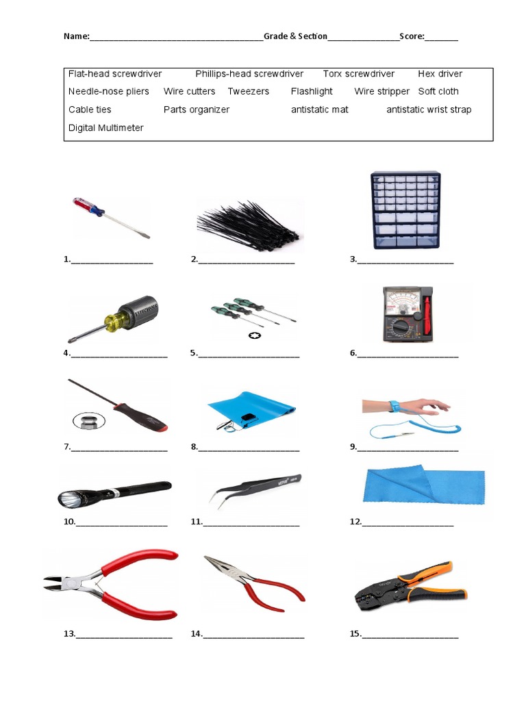 Electronics Tool Identification Quiz PDF Flashlight Manufactured