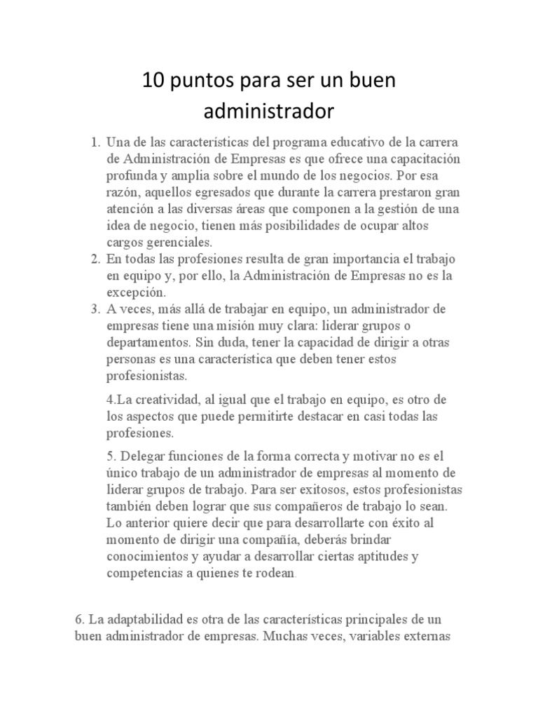10 claves para ser un buen administrador | PDF | Business | Liderazgo