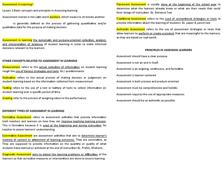 Assessment In Learning I Pdf Educational Assessment Learning
