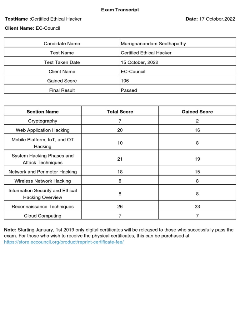 Exam Transcript | PDF