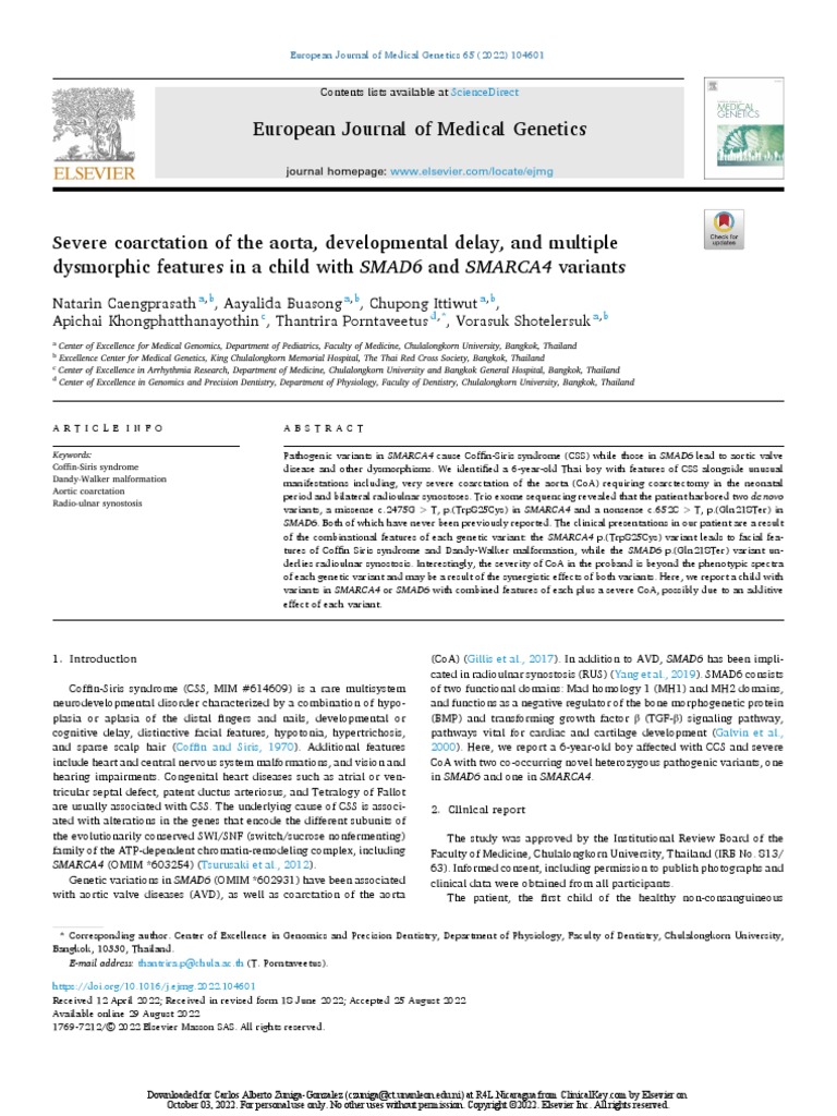 Severe Coarctation of The Aorta, Developmental Delay, and Multiple ...