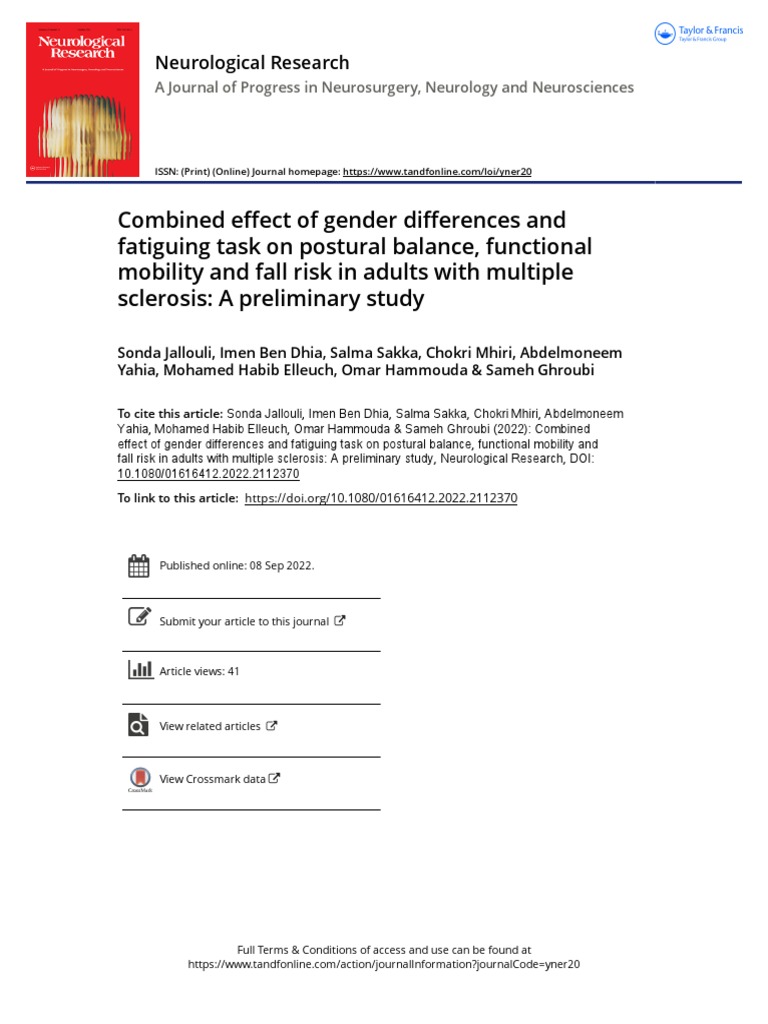 Combined Effect of Gender Differences and Fatiguing Task On Postural ...