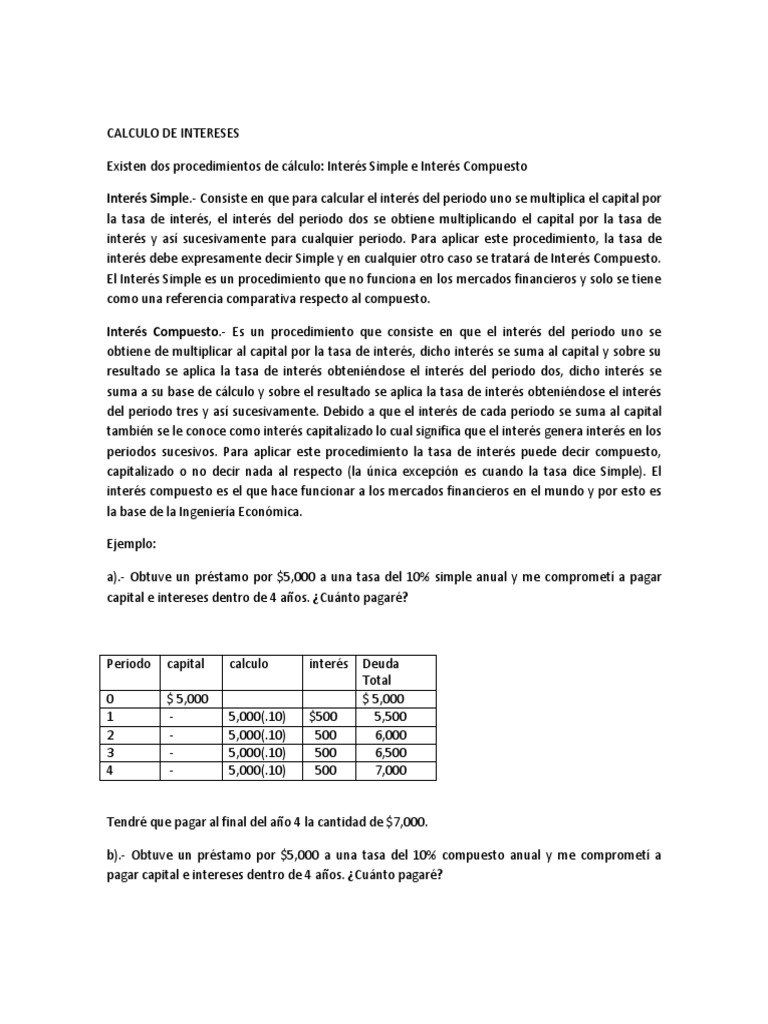 Calculo de Intereses | PDF | Interés | Tasas de interés