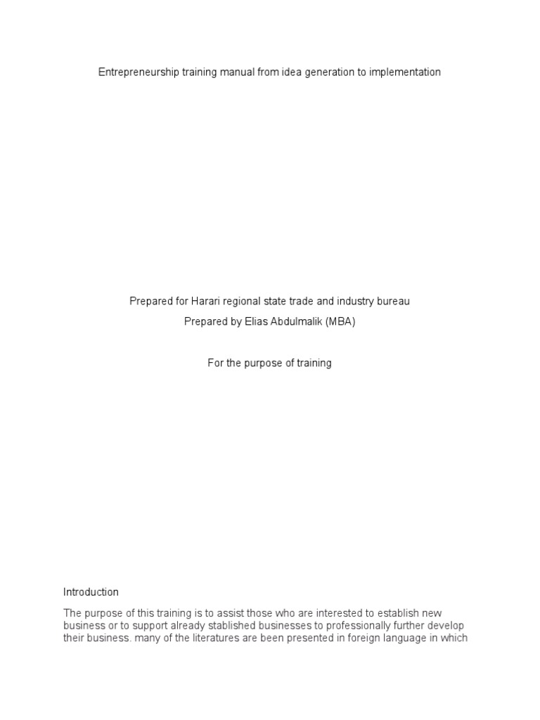 Entrepreneurship Training Manual | PDF | Entrepreneurship | Goal