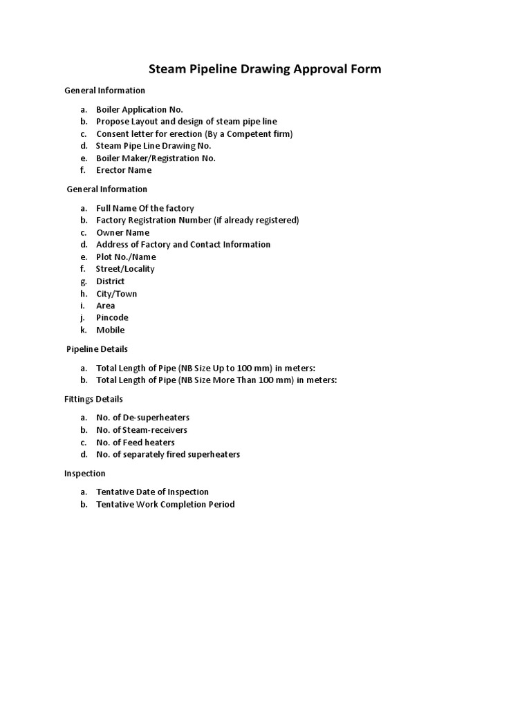 Steam Pipeline Drawing Approval Form | PDF