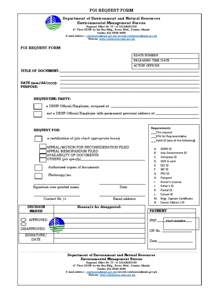 Foi Request Form PDF Government