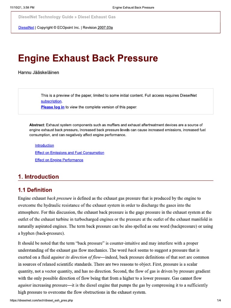 Engine Exhaust Back Pressure PDF