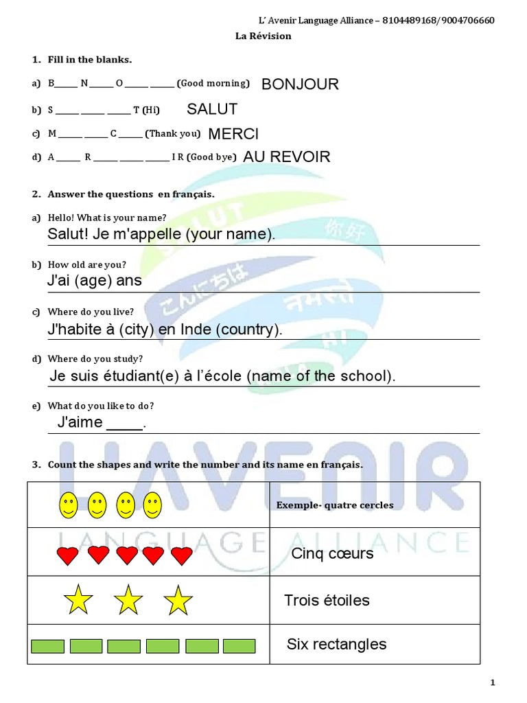 Révision de français pour la classe 3 | PDF