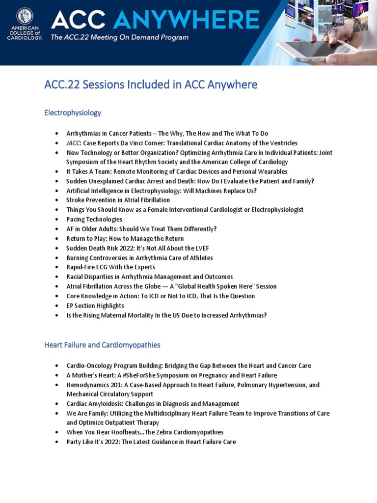 ACC.22 Sessions Overview for ACC Anywhere | PDF | Cardiology | Coronary ...