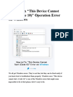 How To Fix "This Device Cannot Start (Code 10) " Operation Error On Windows