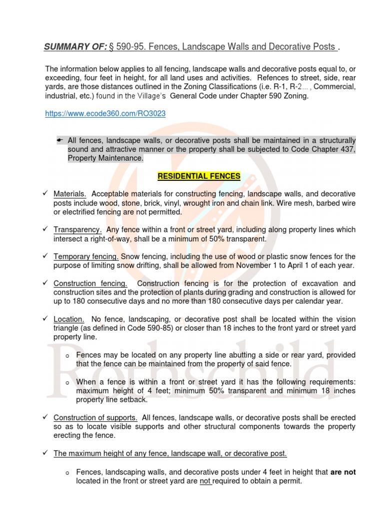 1142020 page Summary of Fences PDF Zoning Fence