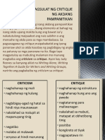 Pagsulat NG Critique NG Akdang Pampanitikan