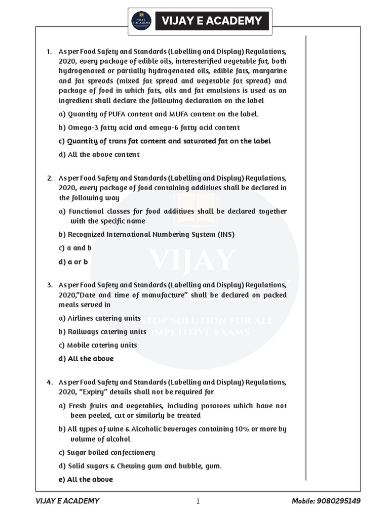 FSO Mock Test 11-With Keys | PDF | Chocolate | Fat