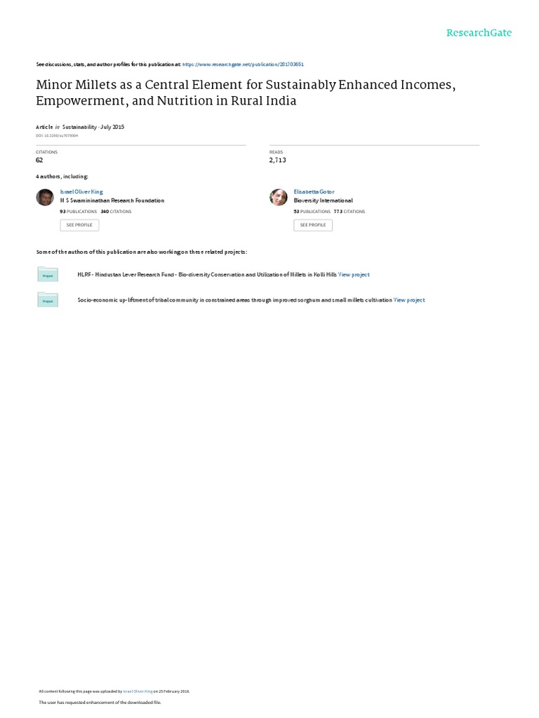 Minor Millets As A Central Element For Sustainably PDF Agriculture