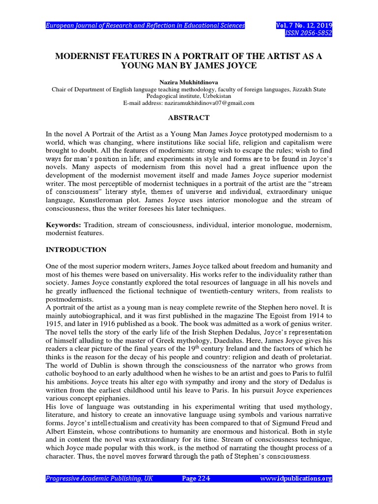 Modernism in Joyce's Portrait Analysis | PDF | A Portrait Of The Artist ...